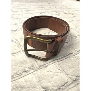 Leather Belt Womens 32 Brown Good Patchwork Zigzag Stitch‎ Brass Buckle
